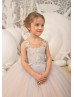 Beaded Light Blue Lace Tulle Chic Flower Girl Dress